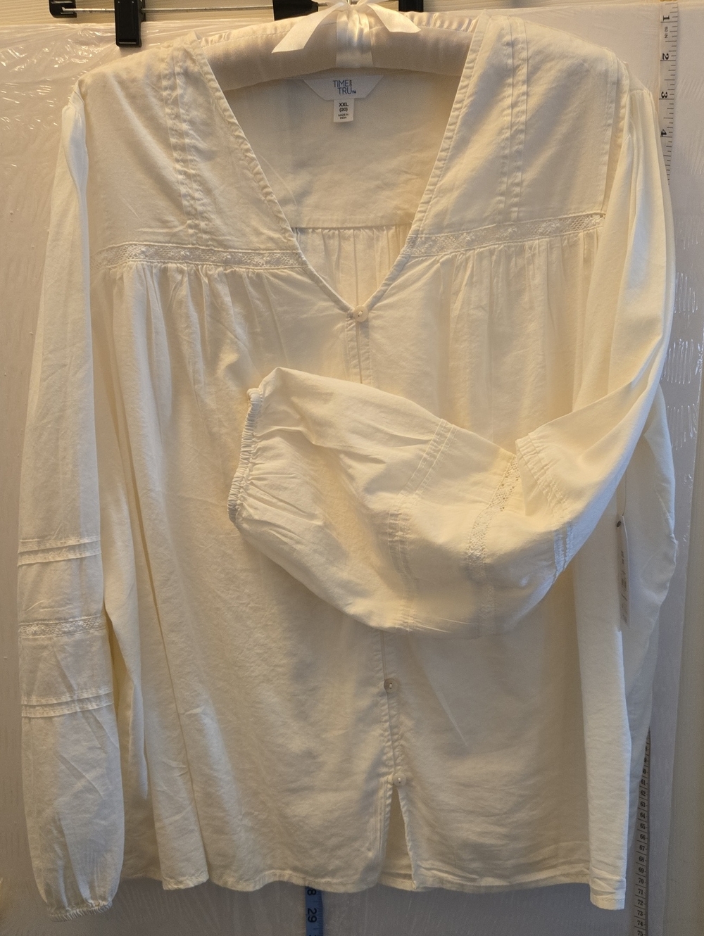 Time And Tru Winter White V-Neck Peasant Top Size XXL/20